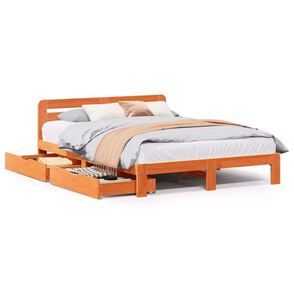 Berkfield Home Rustic Solid Wood Pine Bed Frame in Wax Brown, W/D/H: 140 x 200 cm – 2