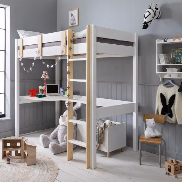 Noa and Nani Una Highsleeper Cabin Bed in White Solid Pine Wood