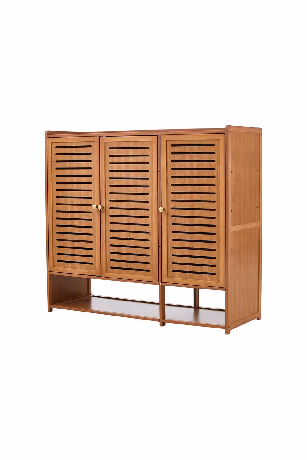 H&O Direct Modern Brown Bamboo Shoe Storage Cabinet with 3 Hinged Doors and Internal Shelves – 3