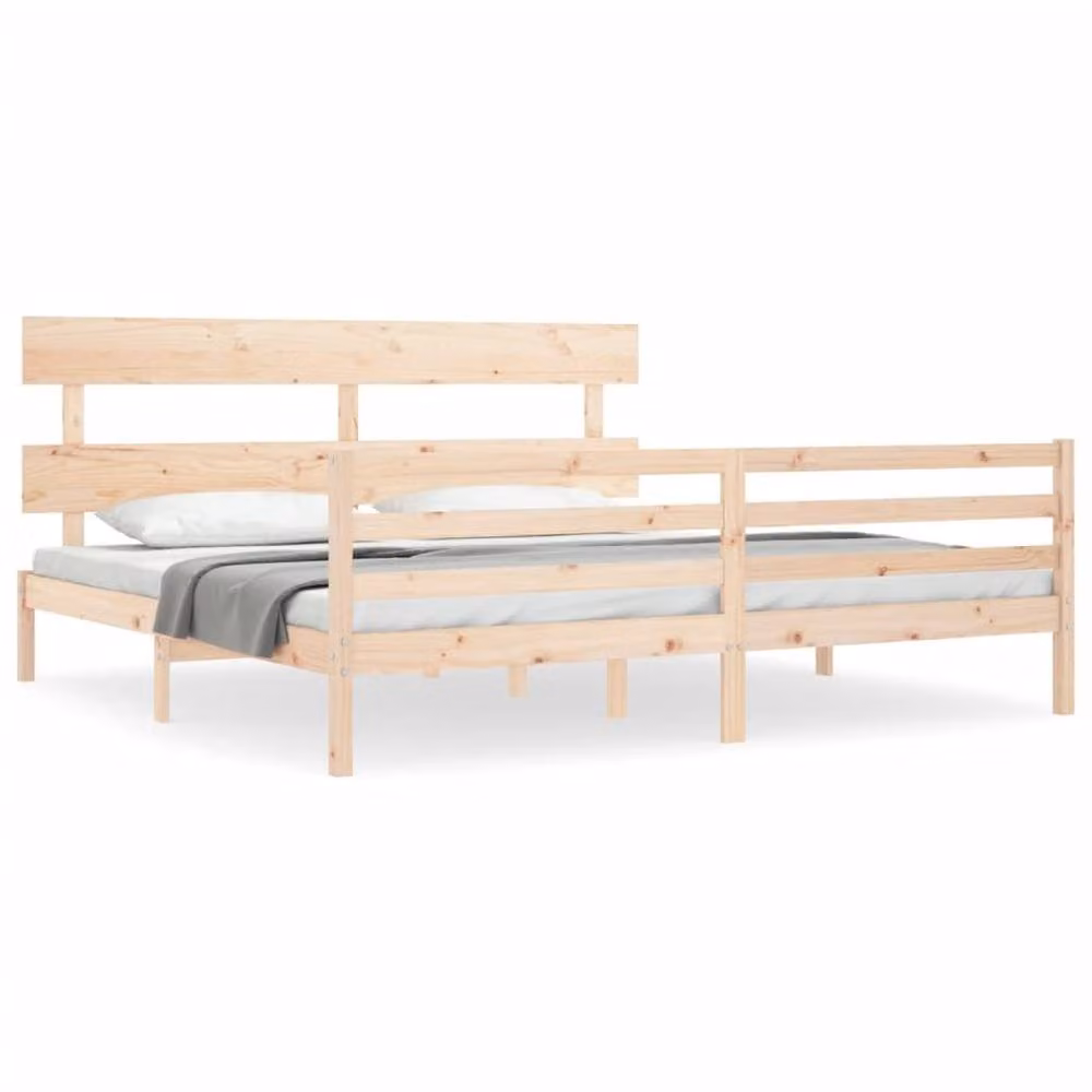 Berkfield Home Beautiful Bed Frame with Headboard in Natural Solid Pine, W/D/H: 200 x 200 x 81 cm – 2