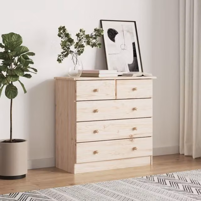 Berkfield Home ALTA Chest of Drawers in Brown Solid Wood Pine, W/D/H: 77 x 35 x 73 cm – 1