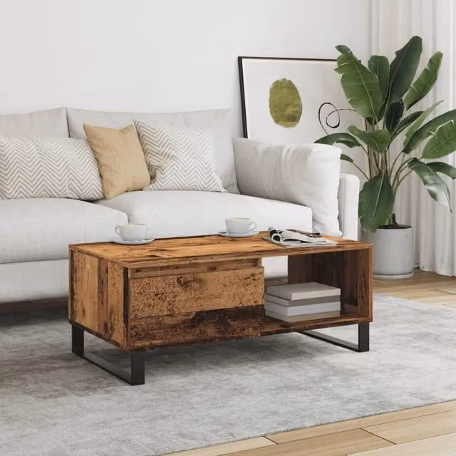 Berkfield Home Old Wood Coffee Table in Brown, W/D/H: 90 x 50 x 36.5 cm – 1