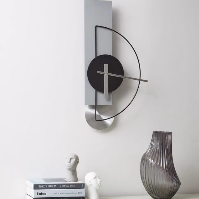 Wyld and Coco Grey Metal Wall Clock, Modern Rectangular Analog Design, W/H: 63 x 31 cm