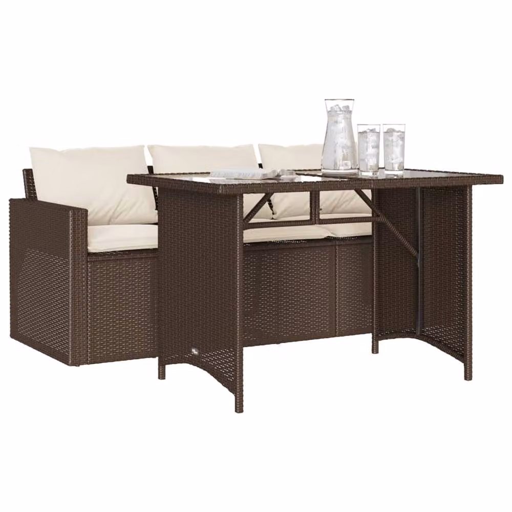 Berkfield Home 2 Piece Brown Poly Rattan Garden Dining Set with Cushions – 3