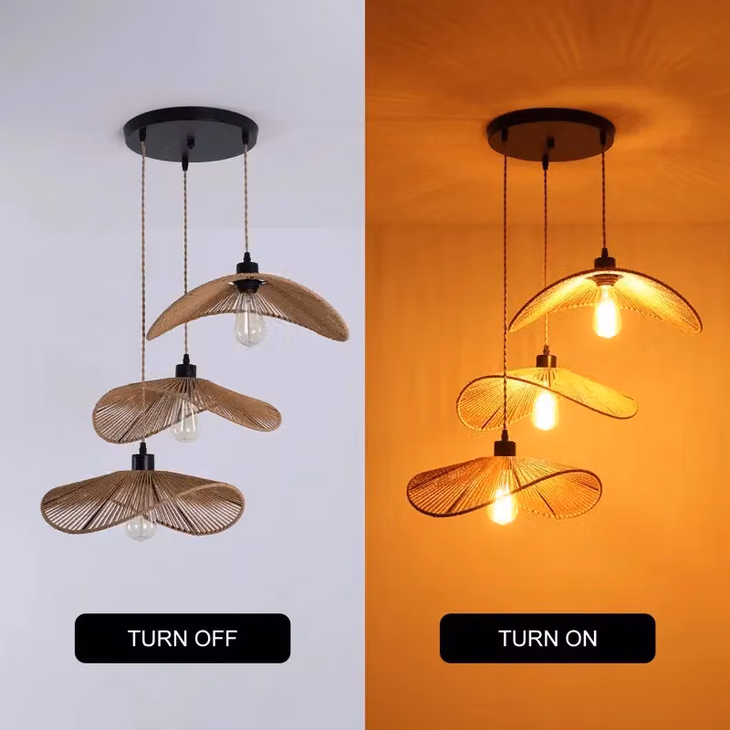 Garwarm 3-Light Rattan Farmhouse Cluster Pendant Light in Brown – 2