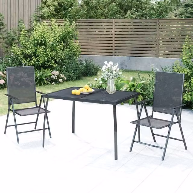 Berkfield Home 3 Piece Garden Dining Set in Anthracite Steel and Black