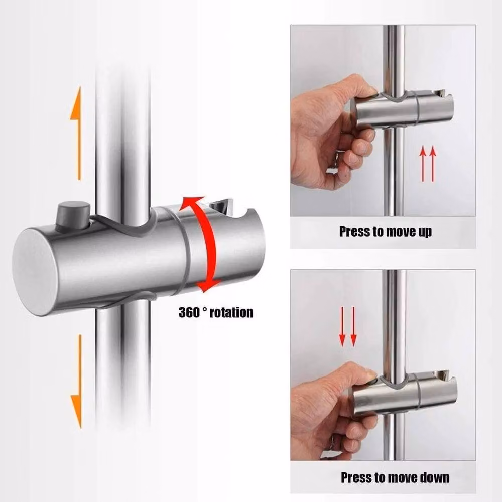 NESTLUNE Adjustable Slider Rail Shower Riser Kit with Soap Dish in Silver Chrome – 3