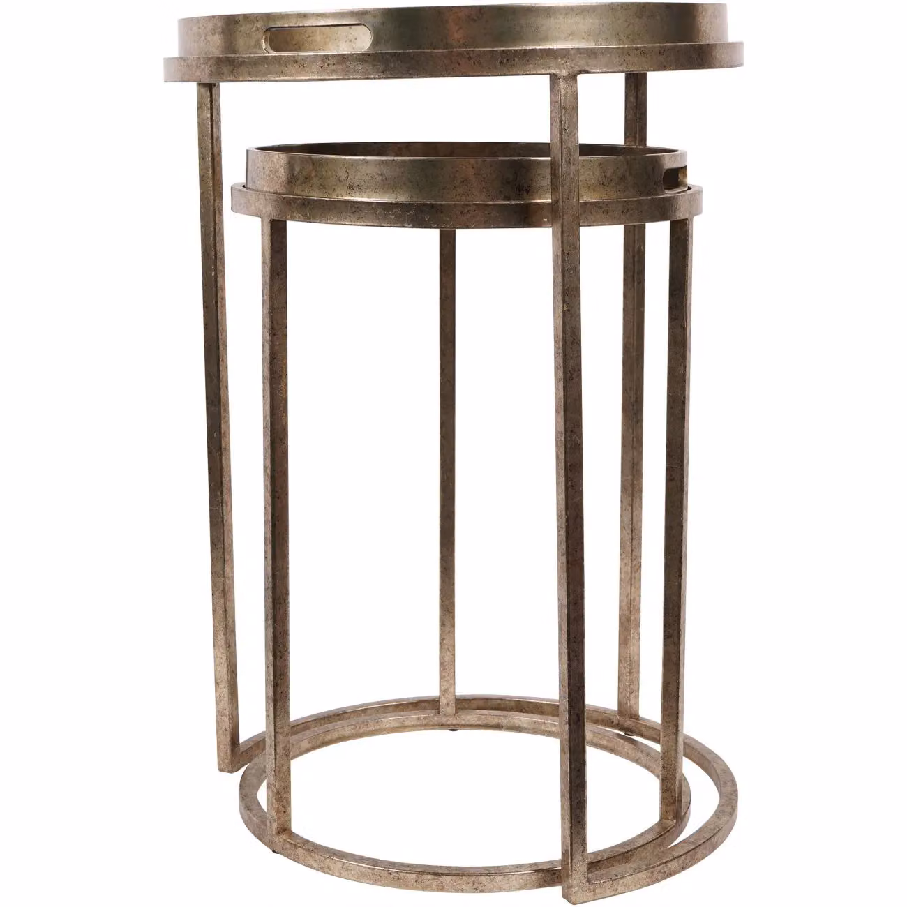 Libra Interiors Palm Tree Set of 2 Gold Metal and Glass Square Side Tray Tables W/D/H: 48 x 48 x 69 cm and 48 x 48 x 48 cm – 2