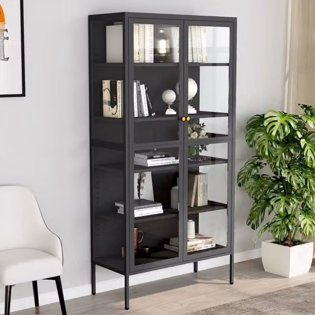 Berkfield Home Anthracite Display Cabinet with Glass Doors and Internal Shelves, Black, W/D/H: 90 x 40 x 180 cm