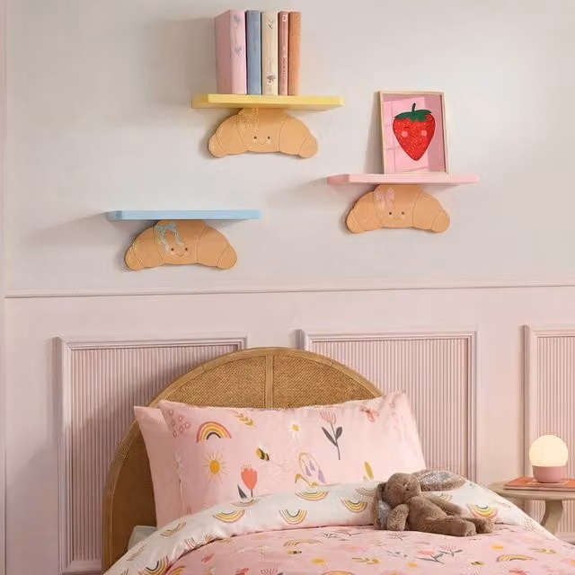 OHS Set of 3 Multicolour Croissant Novelty Floating Wall Mounted Shelves for Childrens Rooms