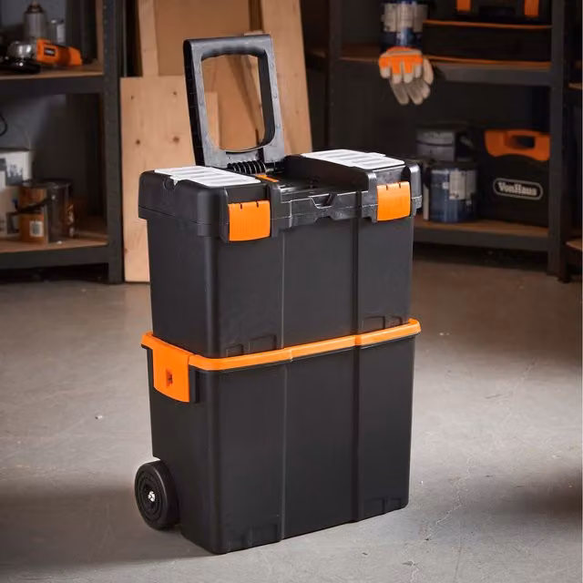 VonHaus Large Toolbox with Wheels, Black