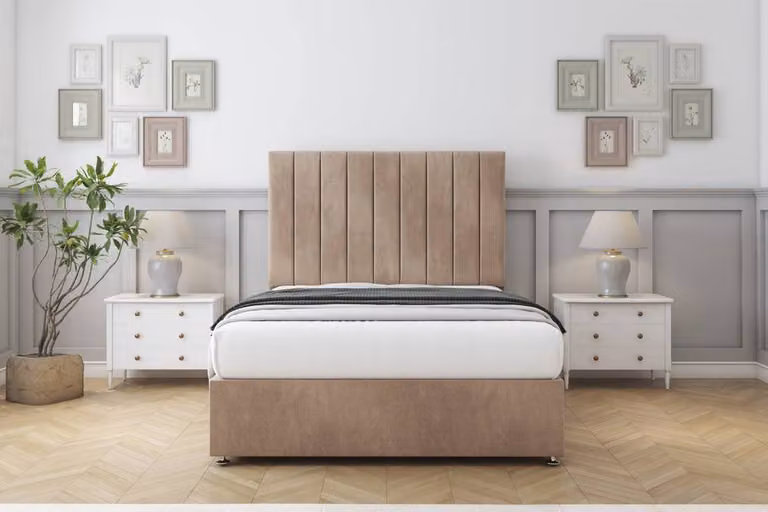 Sloomy Kansas Naples Divan Set in Light Brown with 26 inch Headboard, King Size, W/D/H: 180 x 200 cm