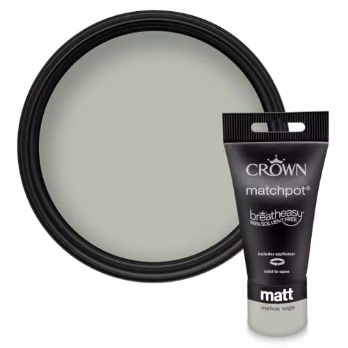 Crown Walls & Ceilings Sage Green Matt Water Based Paint Tester Pot 40ml