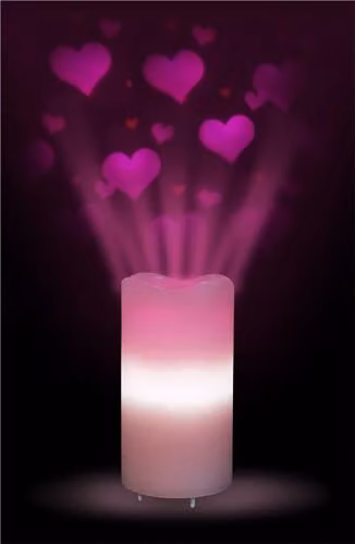 St Helens Home & Garden Flameless Artificial Pillar Candle with Pink Heart Projector Lights, Remote Control and Timer, USB or Battery Powered – 2