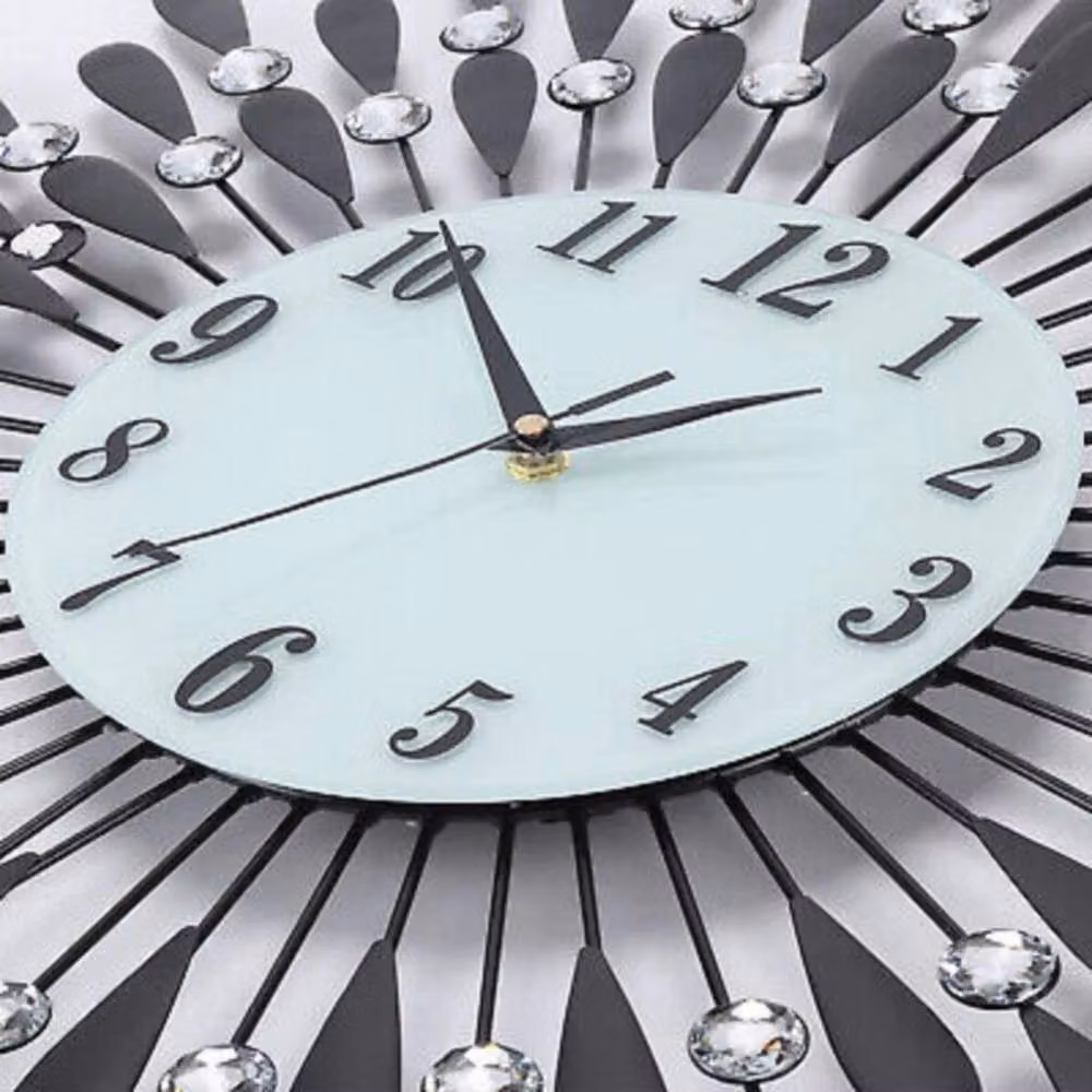 Kelvenix Diamond Sunflower Silent Quartz Wall Clock in Black, Diameter: 60 cm – 2
