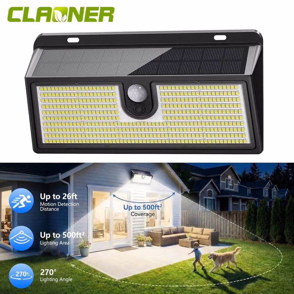 SPETLEK 452 LED Solar Powered PIR Motion Sensor Wall Light in Black – 2