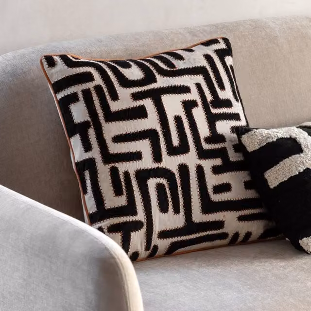 Terrys Oskar Applique Square Feather Filled Cushion in Black, W/D/H: 45 x 45 x 45 cm