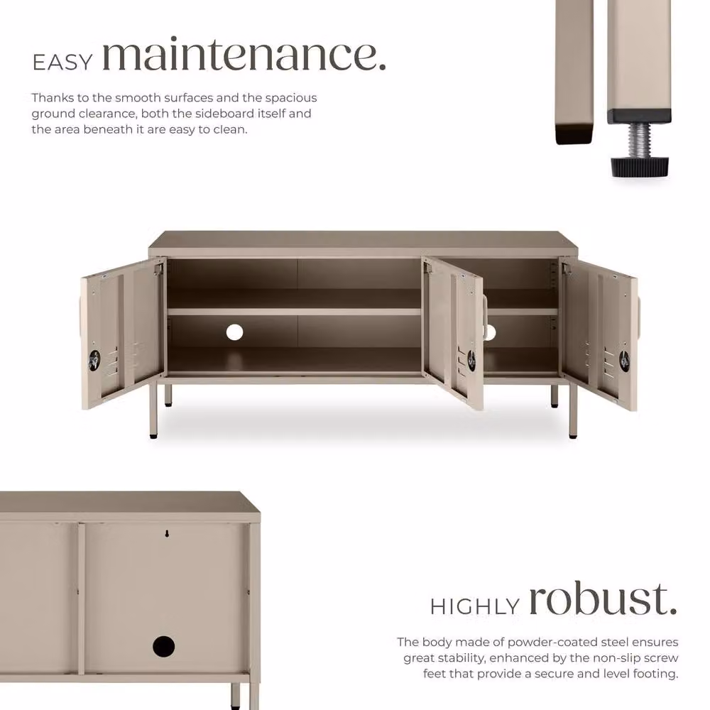 tectake Baker Sideboard in Taupe with Lockable Doors and Cable Management – 3
