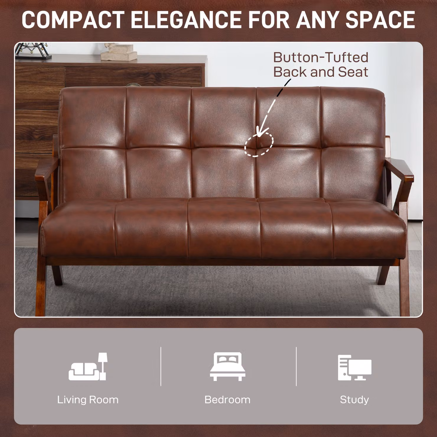 HOMCOM Compact 2 Seater Vintage Tufted Loveseat Sofa in Brown PU Leather, W/D/H: 133 x 81 x 78.5 cm – 5