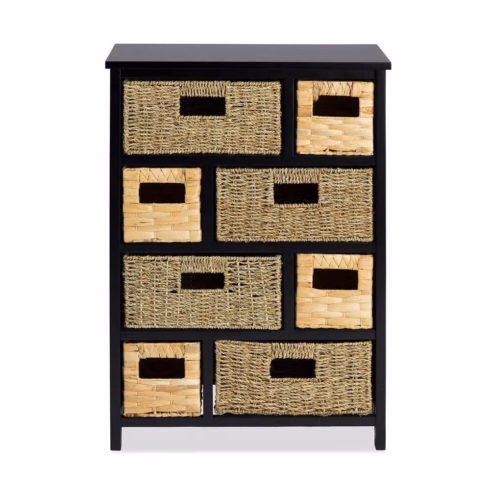 Statement Furniture Tetbury 8 Drawer Black Storage Unit with Hyacinth and Seagrass Baskets W/D/H: 80 x 34 x 100 cm – 2
