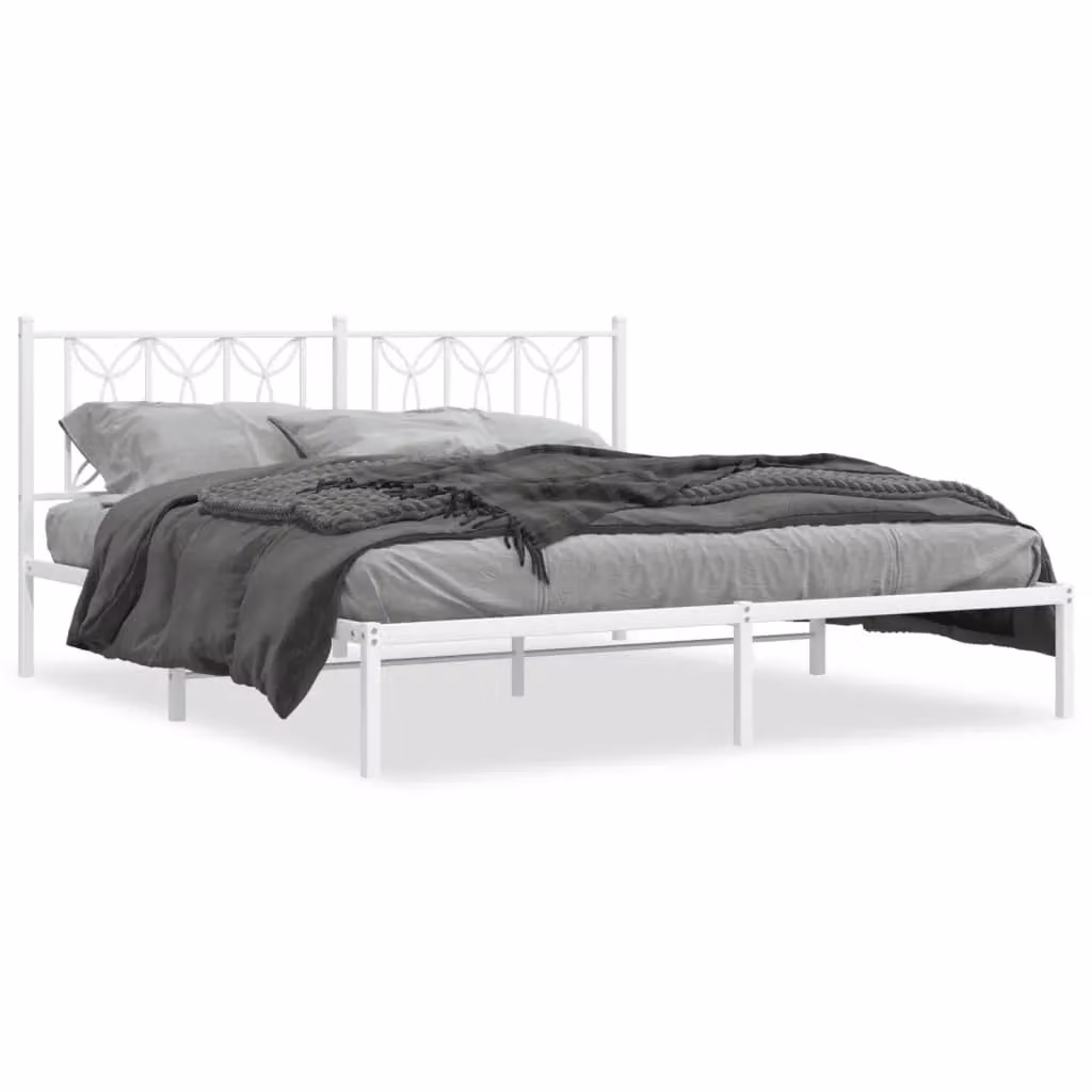 Berkfield Home Metal Bed Frame with Headboard in White, 183 x 213 cm – 2