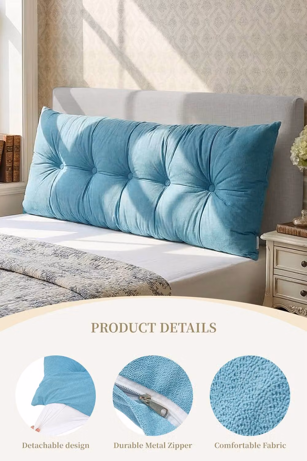 Living and Home Cozy Upholstered Headboard Pillow in Blue, Medium Size, Chenille and Cotton Fabric – 2