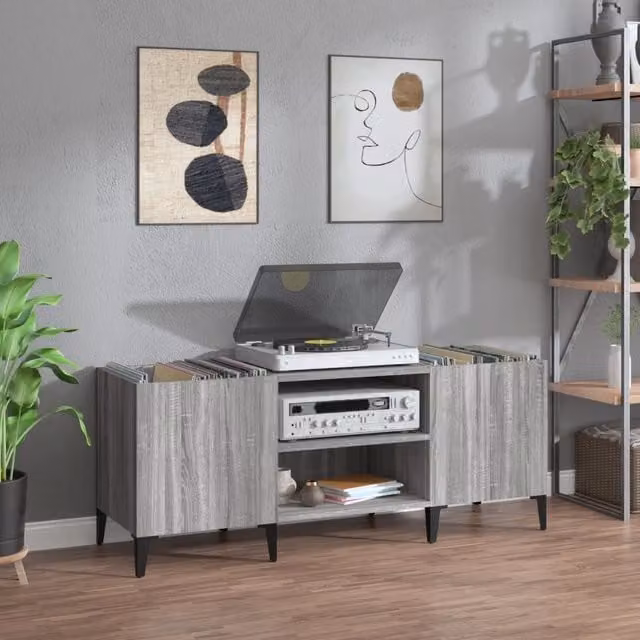Berkfield Home Record Cabinet in Grey Sonoma, W/D/H: 121 x 38 x 48 cm