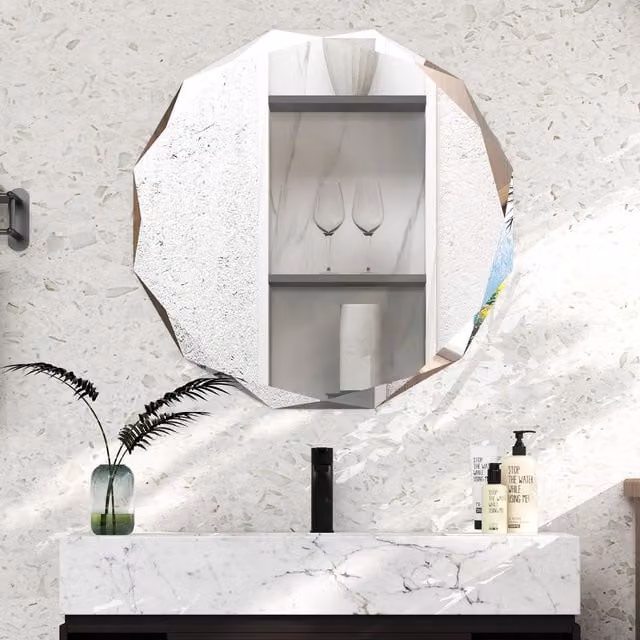 Costway Frameless Rectangular Wall Mounted Bathroom and Makeup Mirror in Silver Polished Glass, W: 76 cm, H: 76 cm – 1