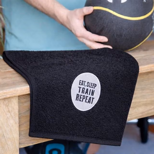 Duncan Stewart Eat, Sleep, Train, Repeat Cotton Gym Towel in Black – 1