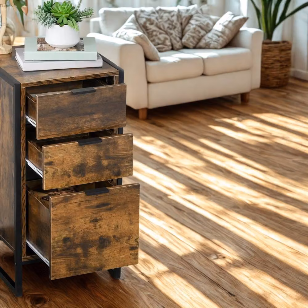 Pirlo Plush Industrial 3 Drawer Chest of Drawers Storage Unit in Brown, W: 76.5 cm, D: 40 cm, H: 39 cm – 5