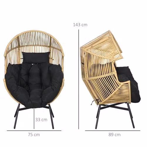 Outsunny Rattan Garden Egg Chair with Adjustable Headrest and Cushions in Sand, Brown or Black – 3