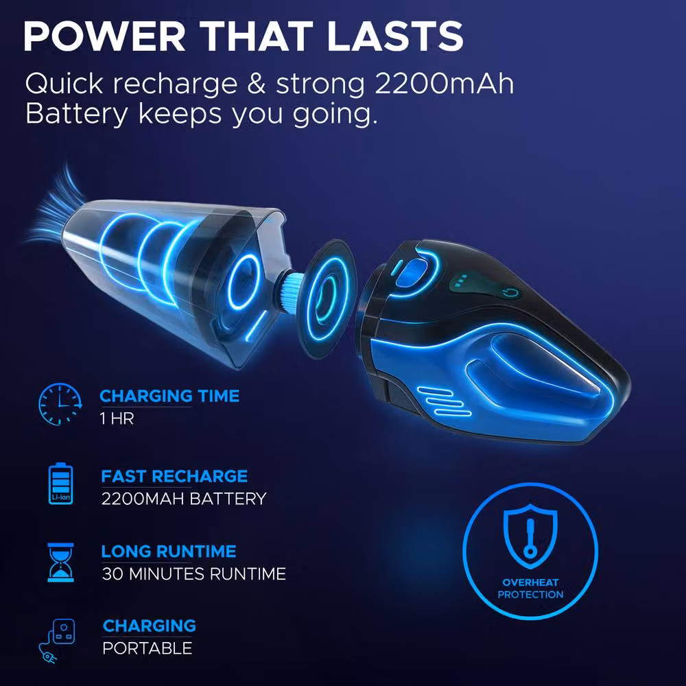 Keplin Cordless Handheld Vacuum Cleaner, Wet & Dry Use, 50W, 0.5L Dust Bin, Blue and Black – 4