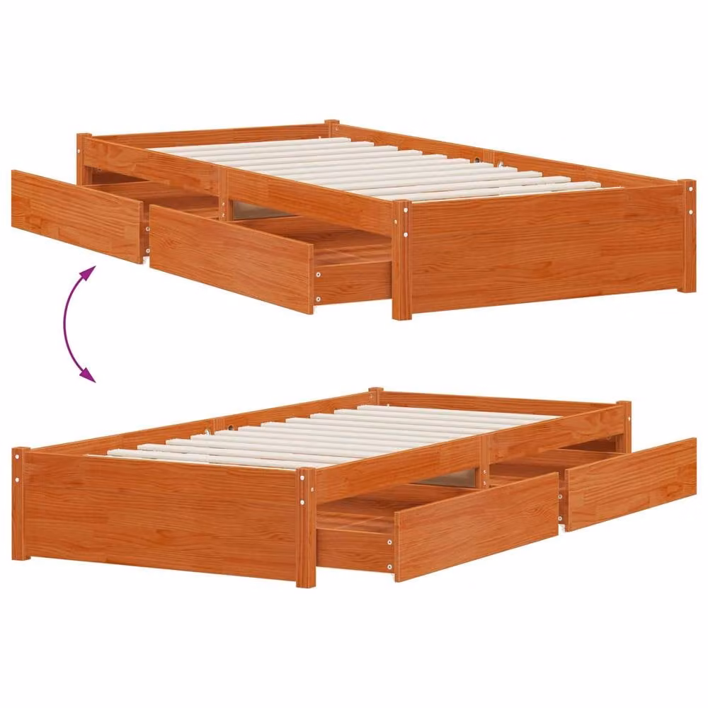 Berkfield Home 3-Piece Wax Brown Pine Wood Bed Frame with Storage Drawers, W/D/H: 90 x 200 cm – 4