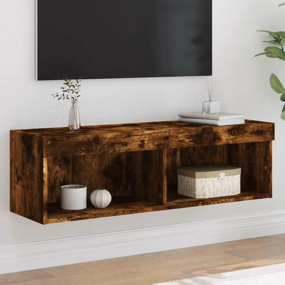 Berkfield Home Modern TV Cabinet with LED Lights in Smoked Oak Brown, W/D/H: 100 x 30 x 30 cm – 2