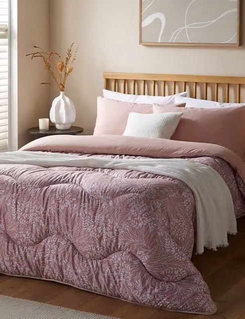 Nightlark Linear Leaf 10.5 Tog Coverless Duvet Set in Pink
