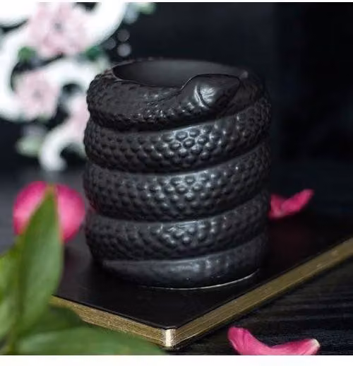 KDMD Black Ceramic Snake Oil Burner and Wax Warmer with Animal Print Design – 1