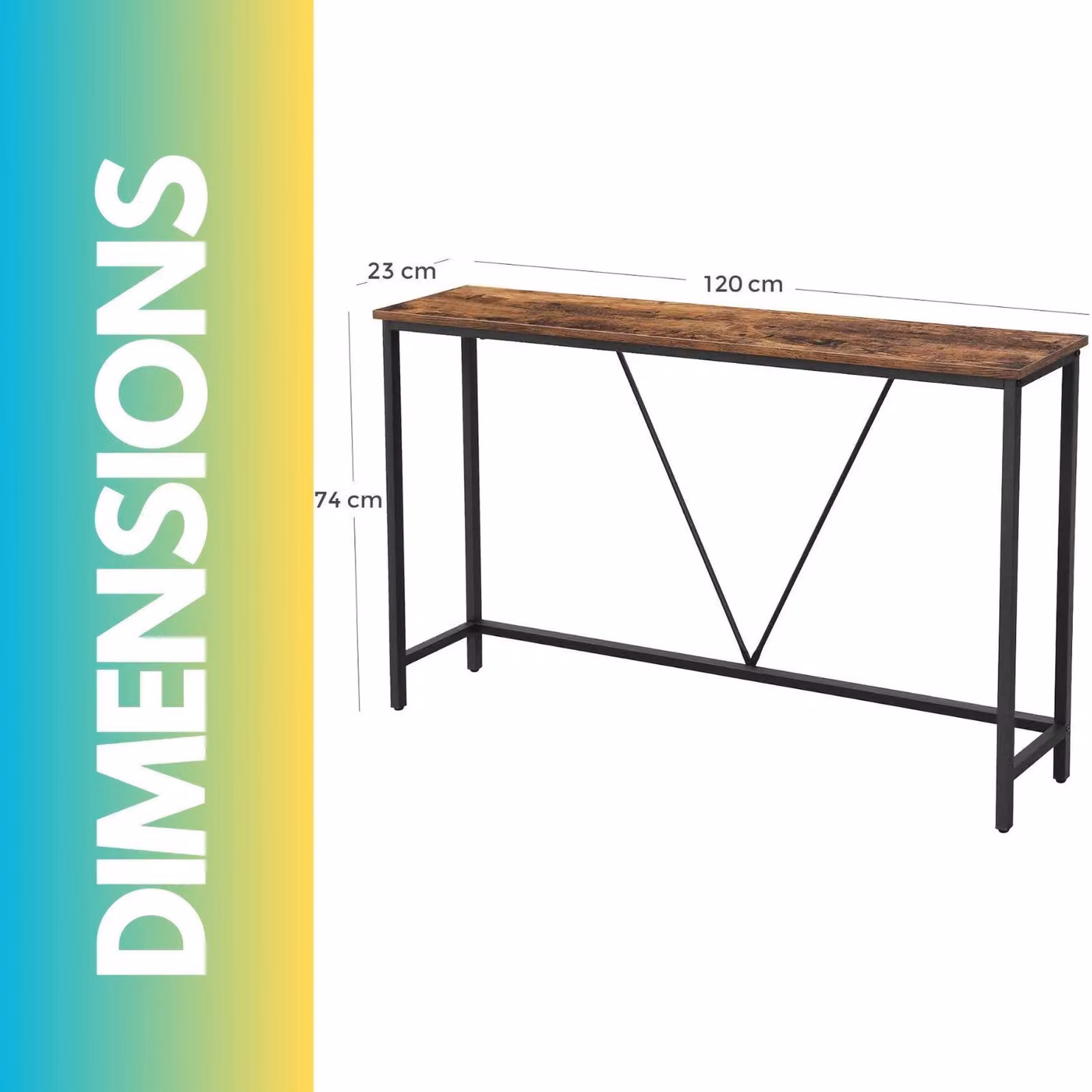Pirlo Plush Industrial Console Table in Brown and Black, W: 120 cm, H: 74 cm, D: 23 cm – 2