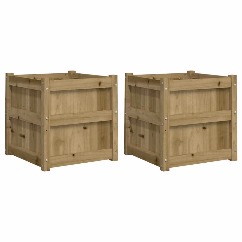 Berkfield Home Garden Impregnated Pine Wood Planter Tubs, 2 Pieces, Brown – 2