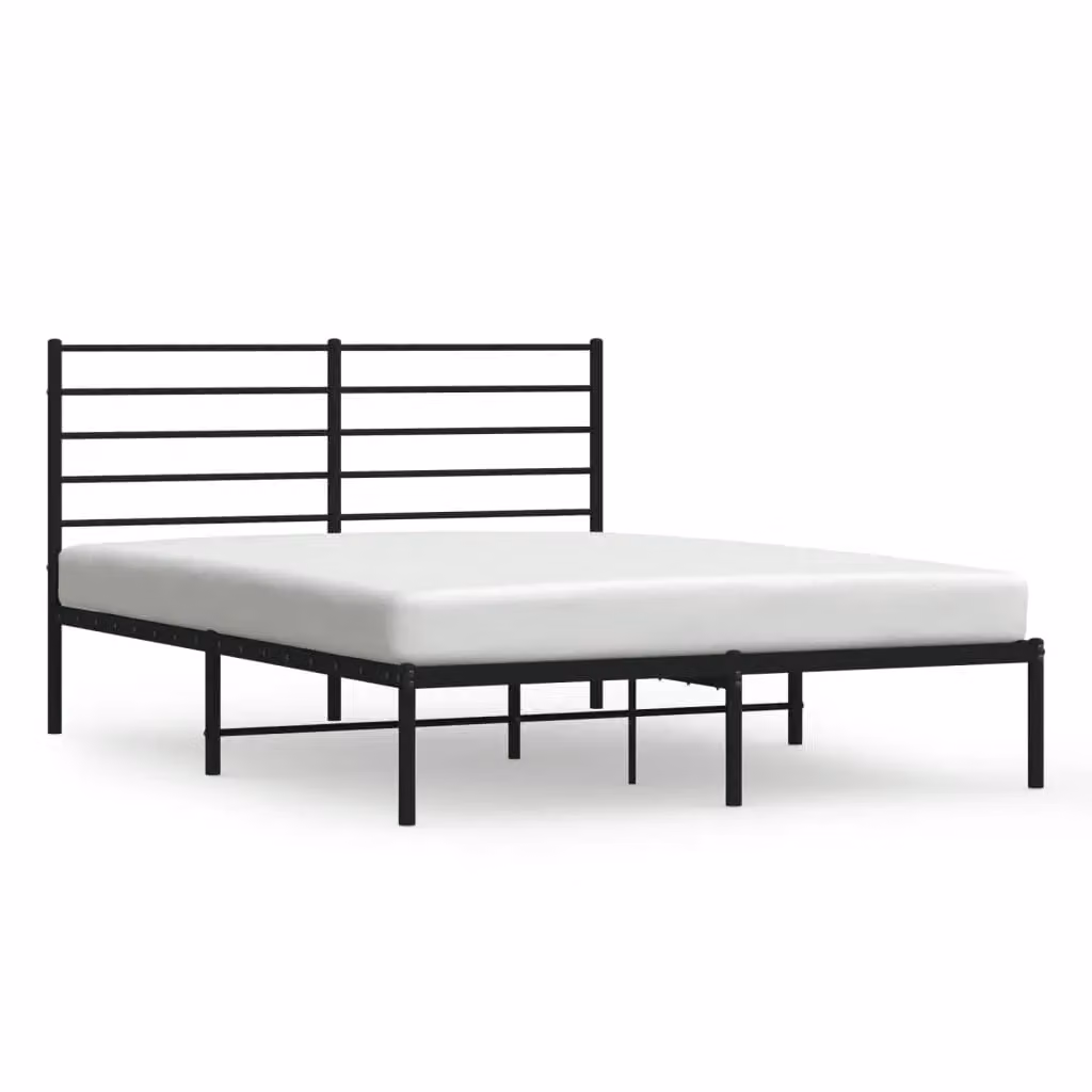 Berkfield Home Metal Bed Frame with Headboard in Black, W: 135 cm, L: 190 cm – 2