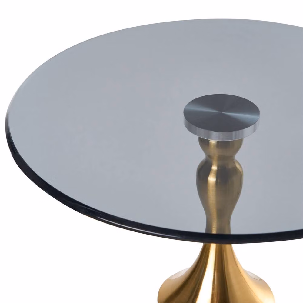 Wyld and Coco Grey Round Side Table with Tempered Glass Top and Marble-Effect Base, H 55 cm x W 40 cm x D 40 cm – 3