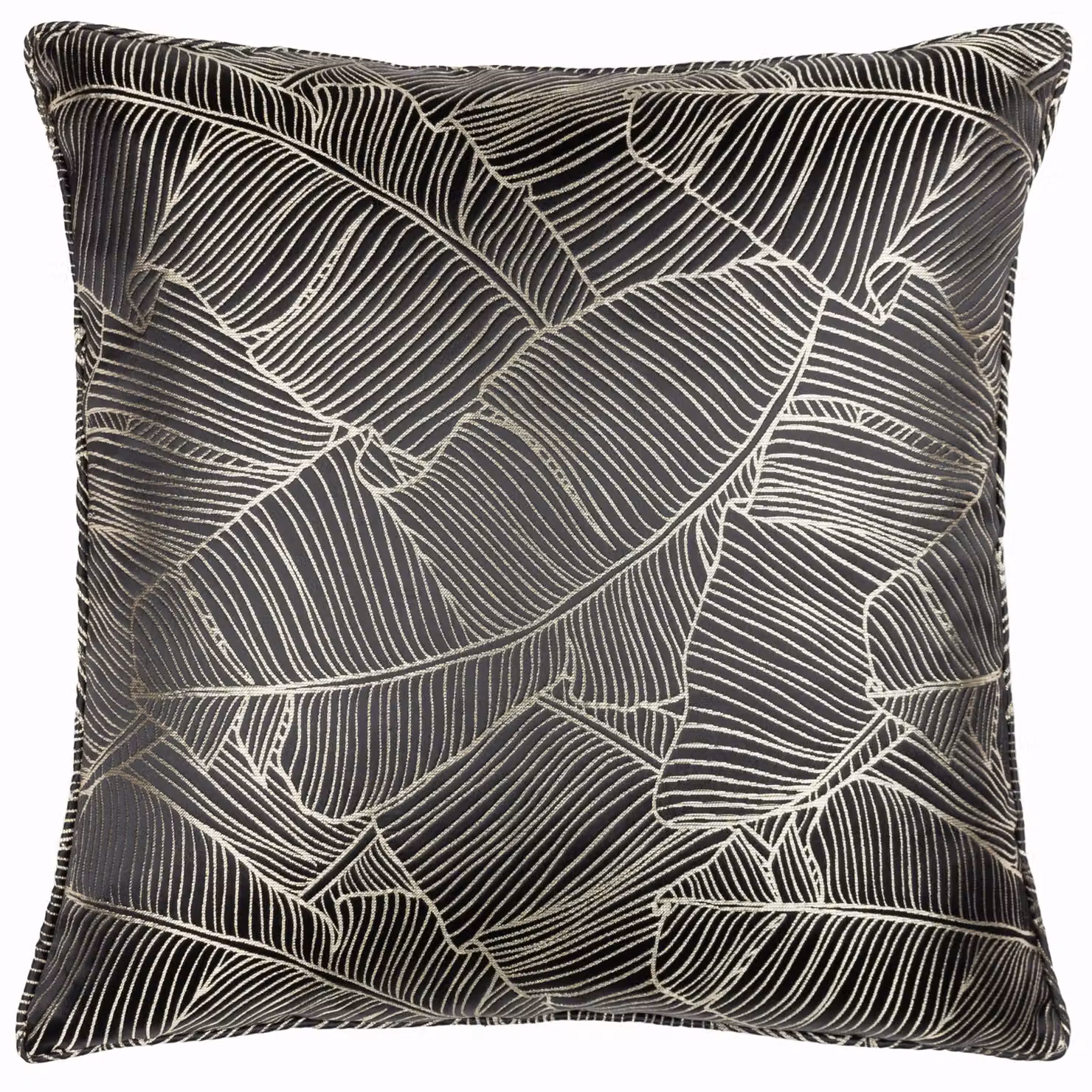 Wylder Tropics Seymour Floral Embroidered Satin Cushion in Black and Gold, W/D/H: 50 x 50 x 50 cm – 2