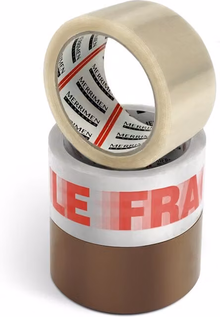 Merrimen Heavy Duty Packing Tape, Clear, 3 Pack (Width: 48 mm, Length: 66 m per roll)