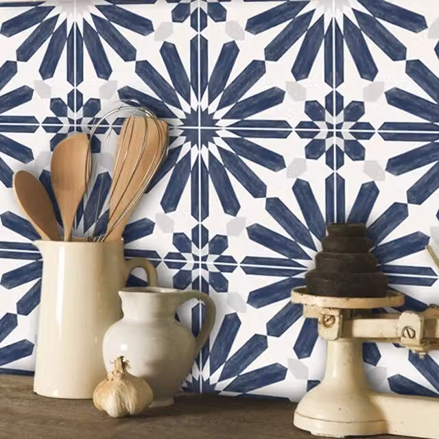 Quadrostyle STELLINO Geometric Adhesive Vinyl Stickers for Wall Tiles and Furniture in Blue, 15 cm