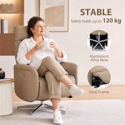 HOMCOM Brown Synthetic Leather Electric Swivel Recliner Armchair with USB Ports – 5