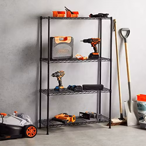 VonHaus 4-Tier Adjustable Metal Garage Shelving Unit in Black, H 130 x W 80 x D 30 cm – 2