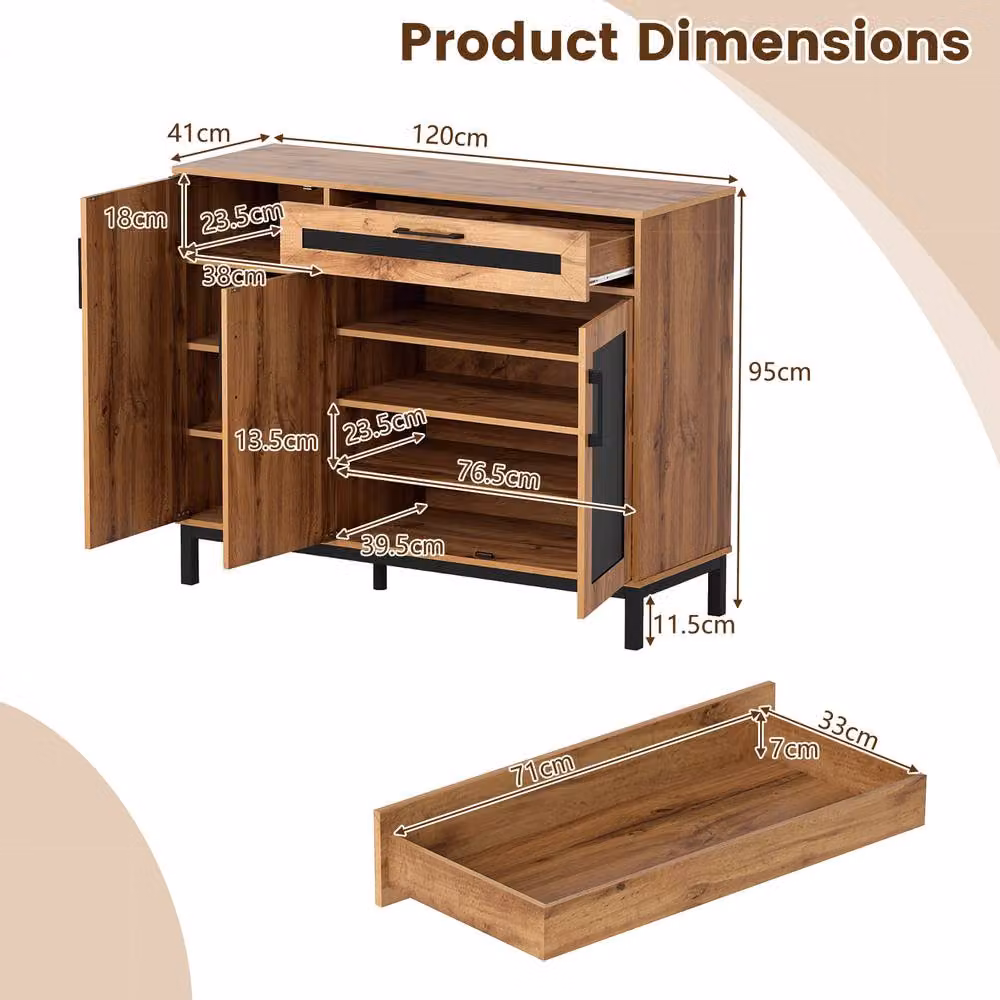 Costway Sideboard Buffet Cabinet Storage Organiser with Drawer and Removable Shelves in Natural Wood – 2