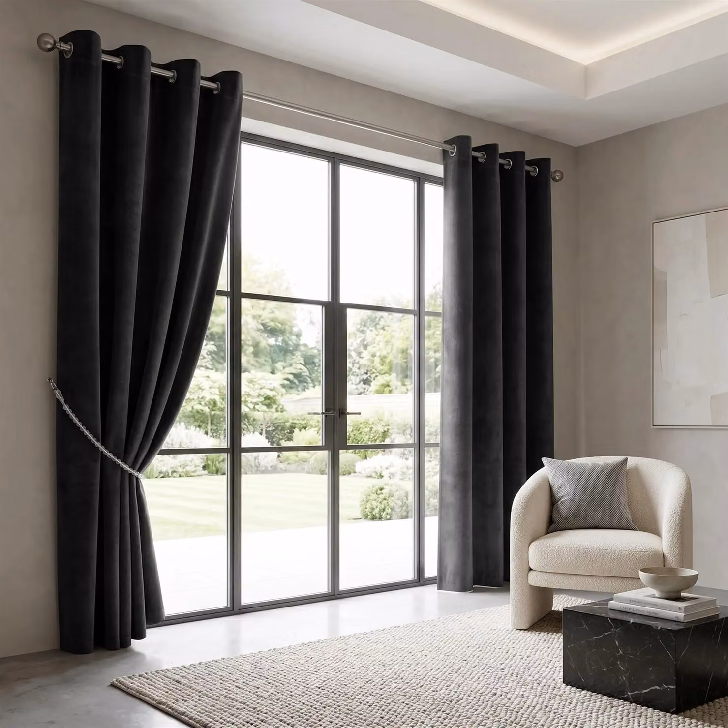 Luxor Living Black Velvet Thermal Blackout Eyelet Curtains, Pair, Black, Width: 229 cm, Drop: 229 cm – 6