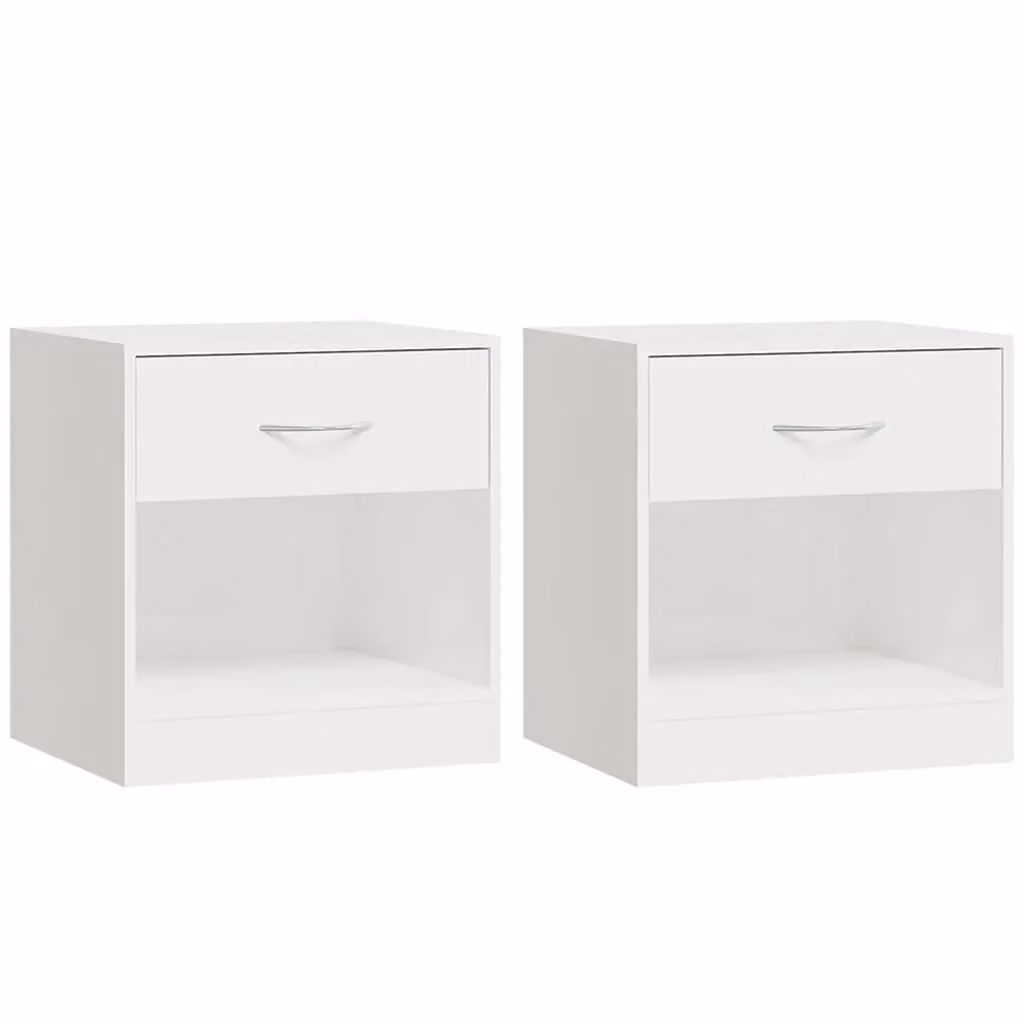 Berkfield Home Set of 2 High Gloss White Bedside Cabinets with Drawer