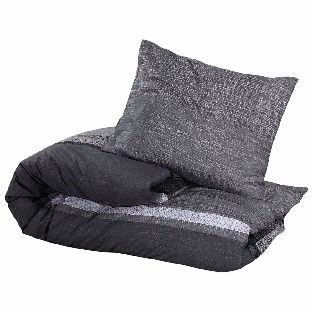 Berkfield Home Cotton Duvet Cover and Pillowcase Set in Grey, W: 155 cm, L: 220 cm – 3