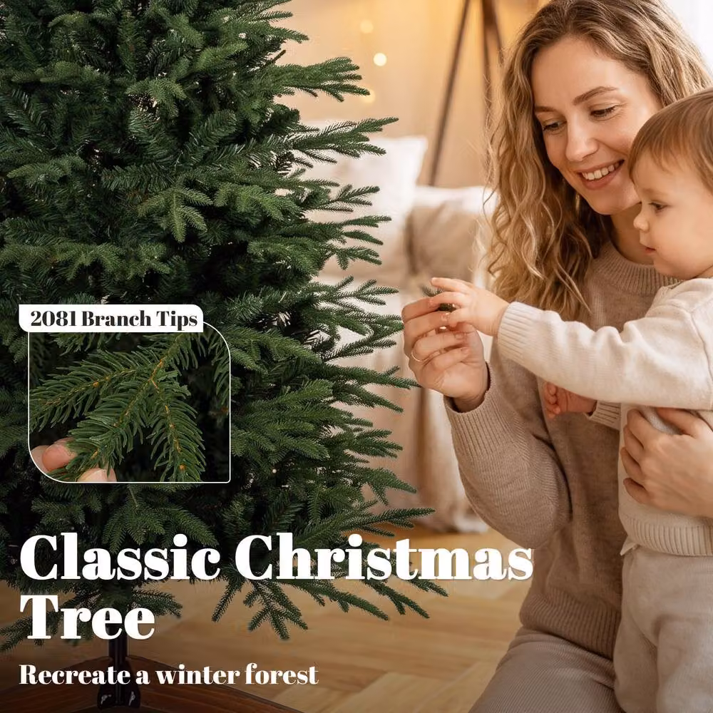 HOMCOM 180 cm Artificial Christmas Tree with Solid Pine Wood Stand, Green – 4